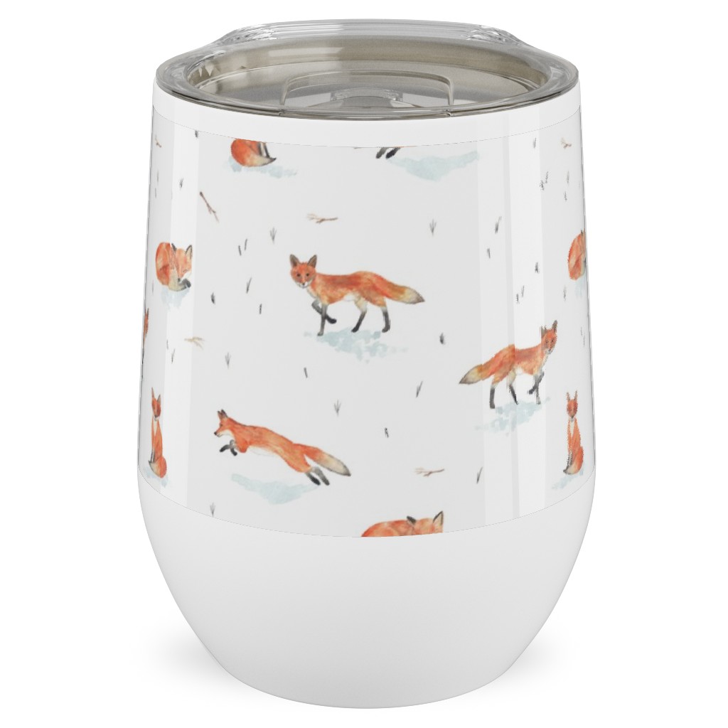 Winter Fox - White Stainless Steel Travel Tumbler, 12oz, Orange, Orange