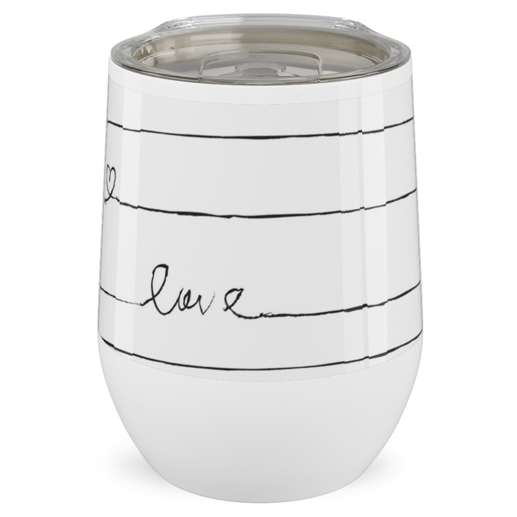 Love Note - Stripes - Black and White Stainless Steel Travel Tumbler, 12oz, White, White