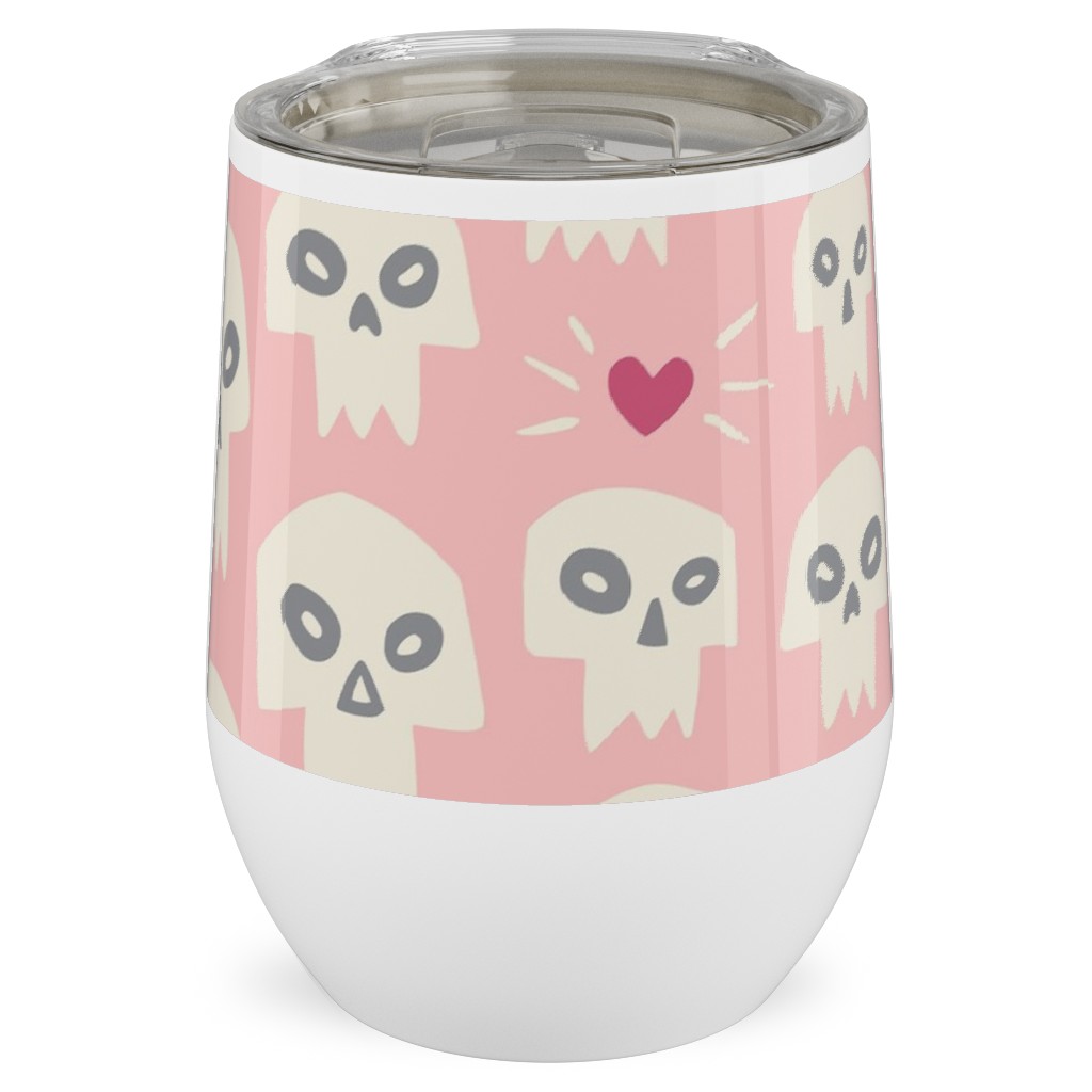 Skulls With Hearts - Pink Stainless Steel Travel Tumbler, 12oz, Pink