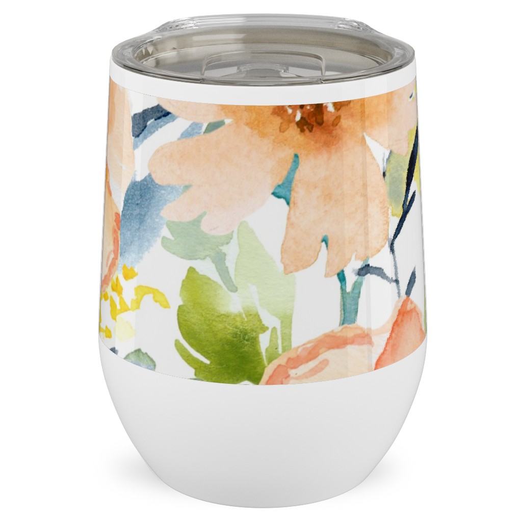 Floral Love Print Stainless Steel Travel Tumbler, 12oz, Multicolor