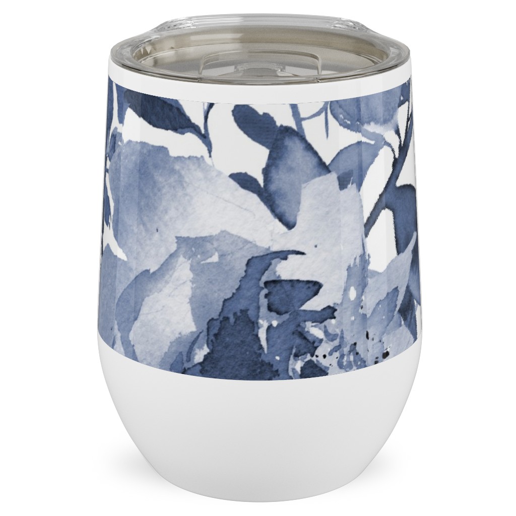 Blue and White Florals - Indigo Stainless Steel Travel Tumbler, 12oz, Blue, True Blue