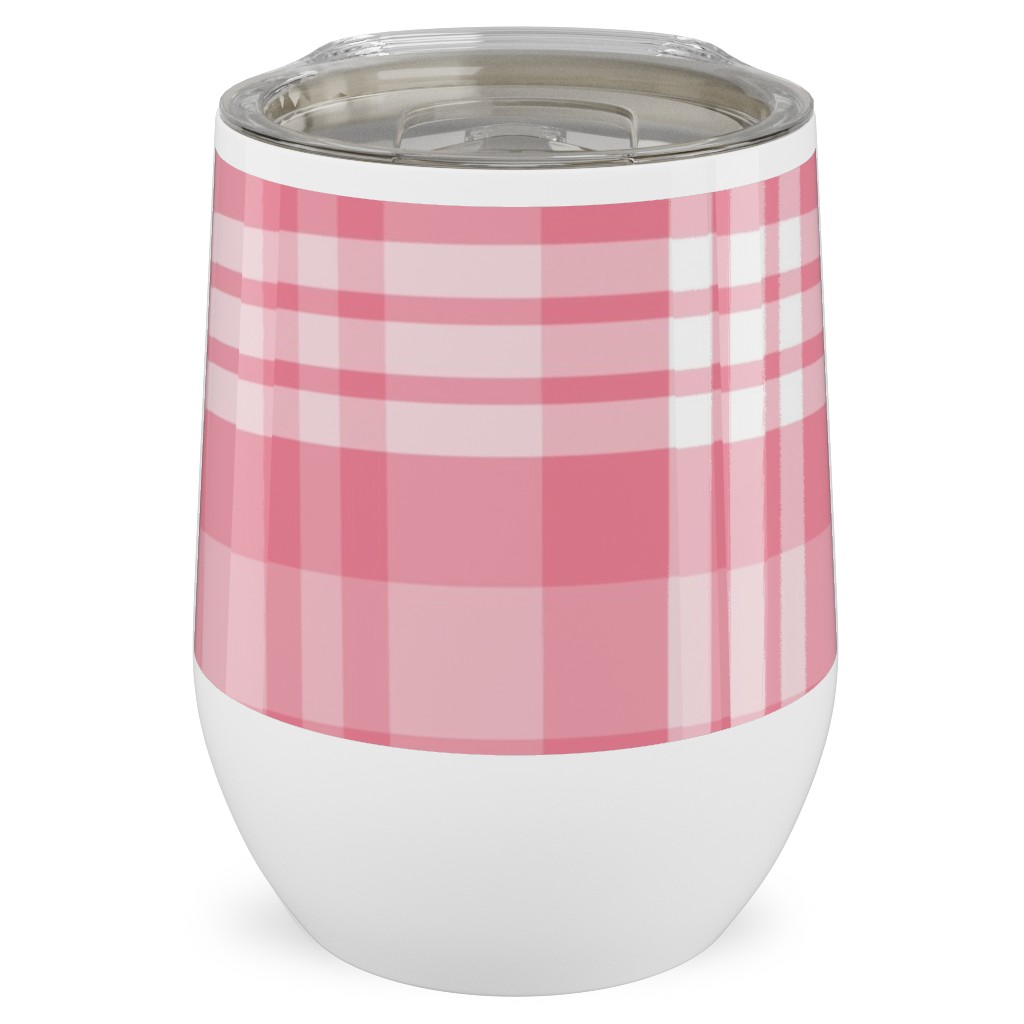 Plaid Pattern Stainless Steel Travel Tumbler, 12oz, Pink, Penelope