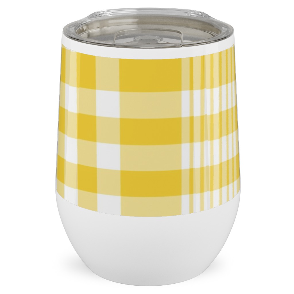 Plaid Pattern Stainless Steel Travel Tumbler, 12oz, Yellow, Sunshine