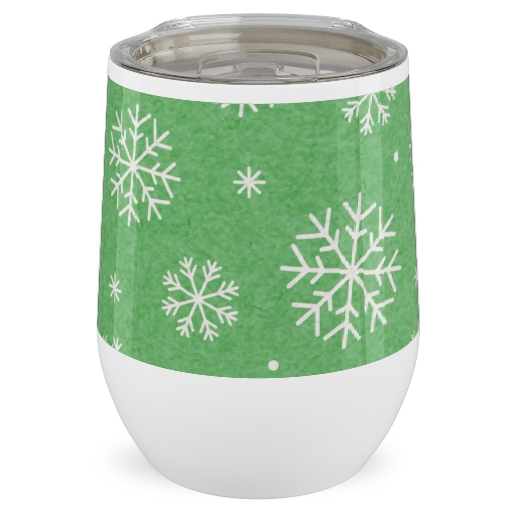 Snowflakes on Mottled Green Stainless Steel Travel Tumbler, 12oz, Green