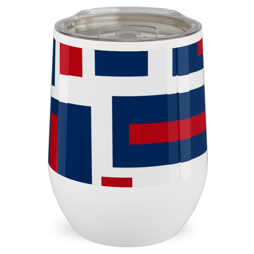 Geometric Rectangles in Red, White and Blue Stainless Steel Travel Tumbler, 12oz, Blue