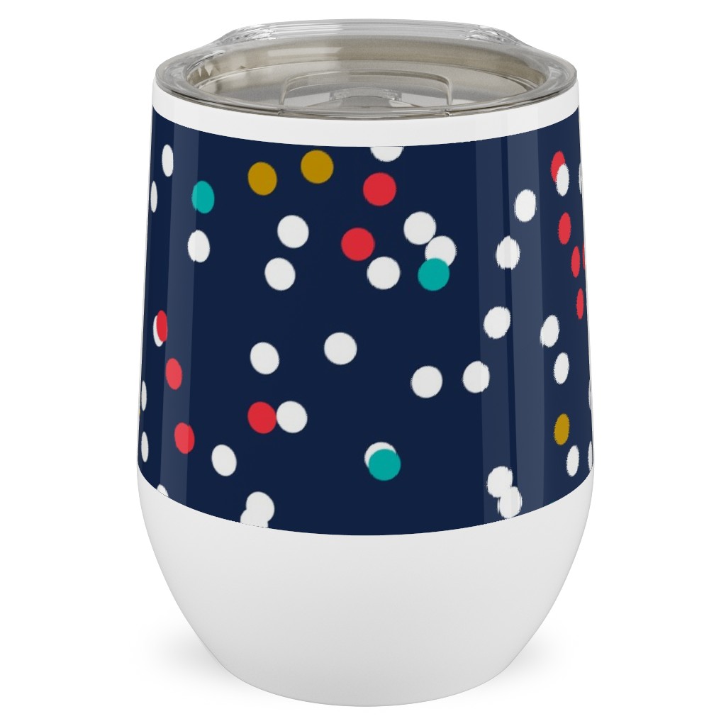 Fun-Fetti - Polka Dot - Navy Blue Stainless Steel Travel Tumbler, 12oz, Blue, True Blue