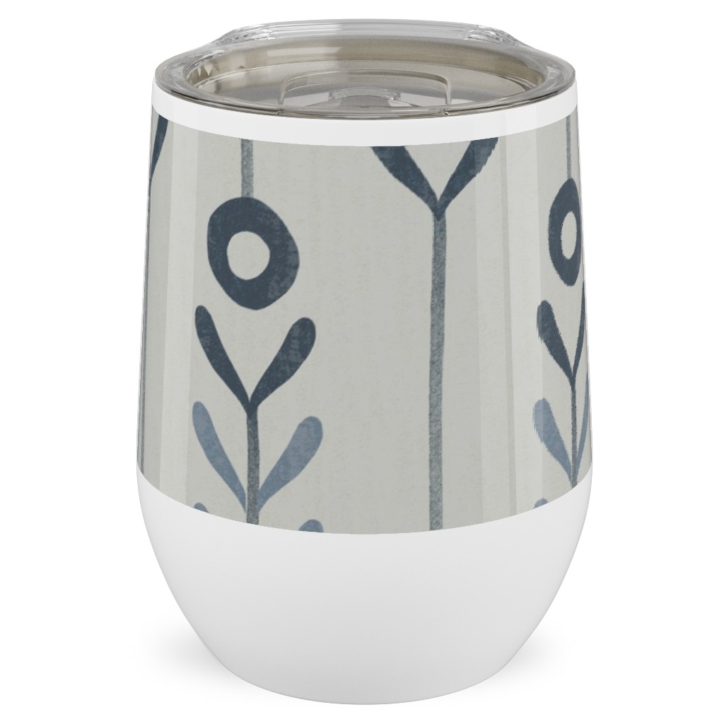 Farmhouse Flowers - Line Art Stainless Steel Travel Tumbler, 12oz, Blue