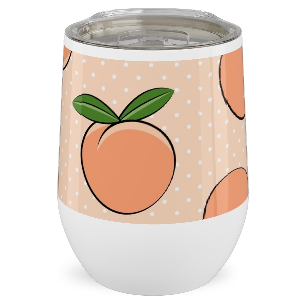 Peachy Polka Dots - Peach Stainless Steel Travel Tumbler, 12oz, Orange