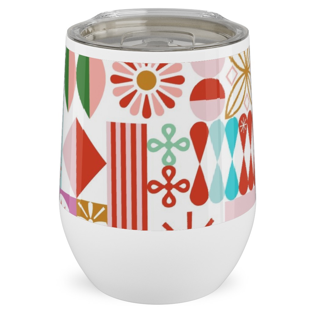 Santa's Workshop Geometric Stars Snowflakes Grid Holiday Stripes - Multi Stainless Steel Travel Tumbler, 12oz, Multicolor
