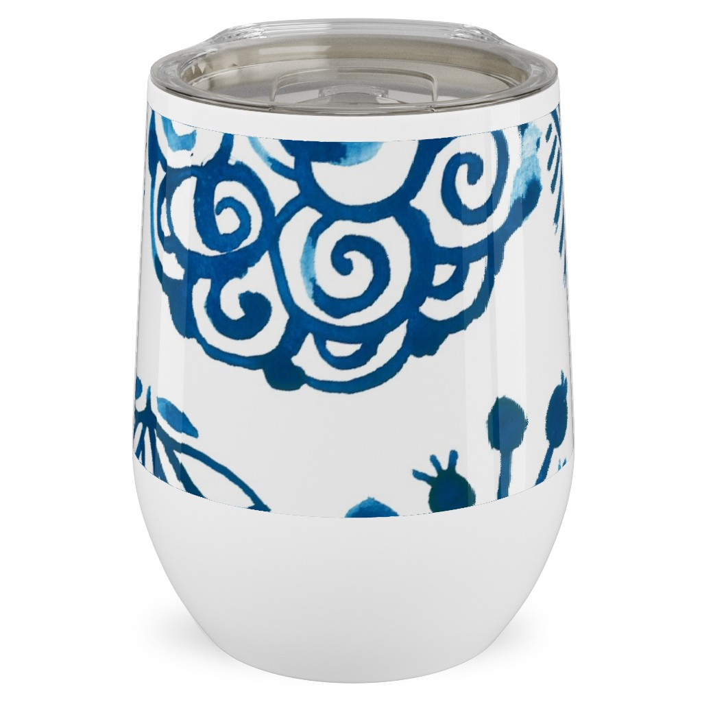 Watercolor Circles of Nature - Blue Stainless Steel Travel Tumbler, 12oz, Blue