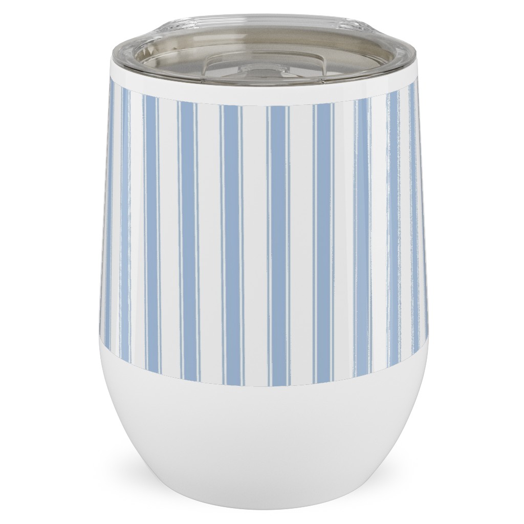 Cedar Lake Cottage Ticking Stripe - Blue Stainless Steel Travel Tumbler, 12oz, Blue, True Blue