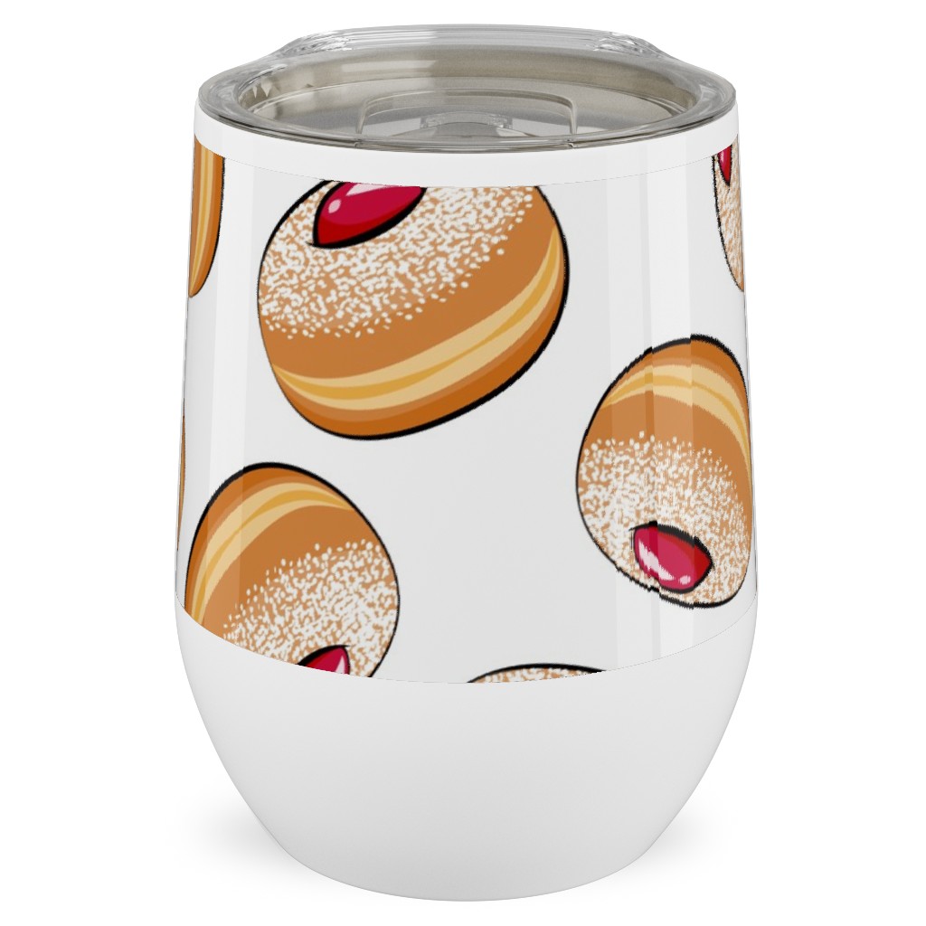 Sufganiyot (Jelly Doughnuts) - on White Stainless Steel Travel Tumbler, 12oz, Multicolor