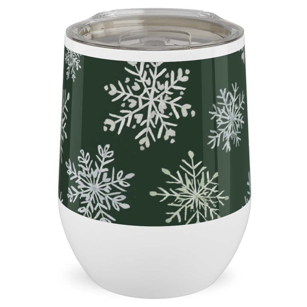 Lace Snowflakes on Hunter Green Stainless Steel Travel Tumbler, 12oz, Green