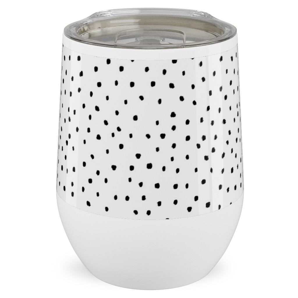Tiny Dot - Black + White Stainless Steel Travel Tumbler, 12oz, White, White