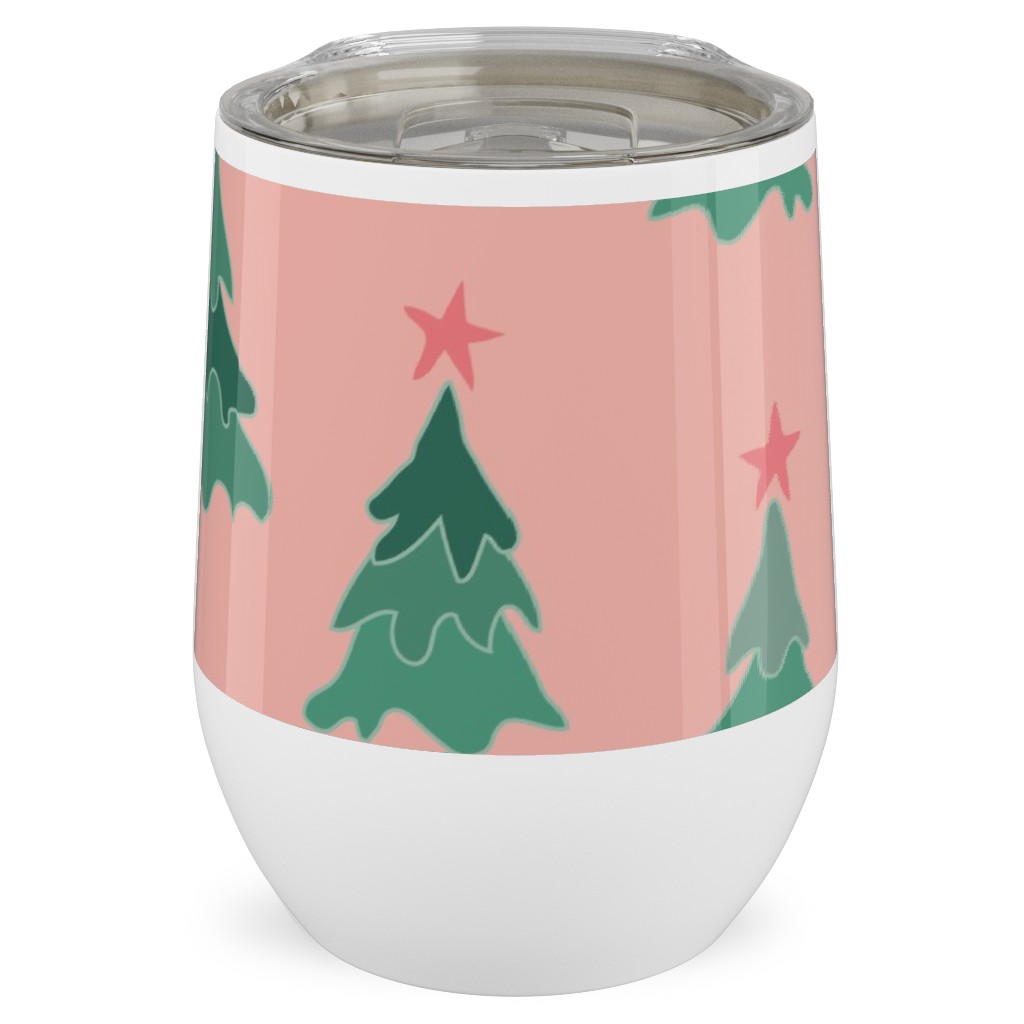 Modern Christmas Trees Stainless Steel Travel Tumbler, 12oz, Pink