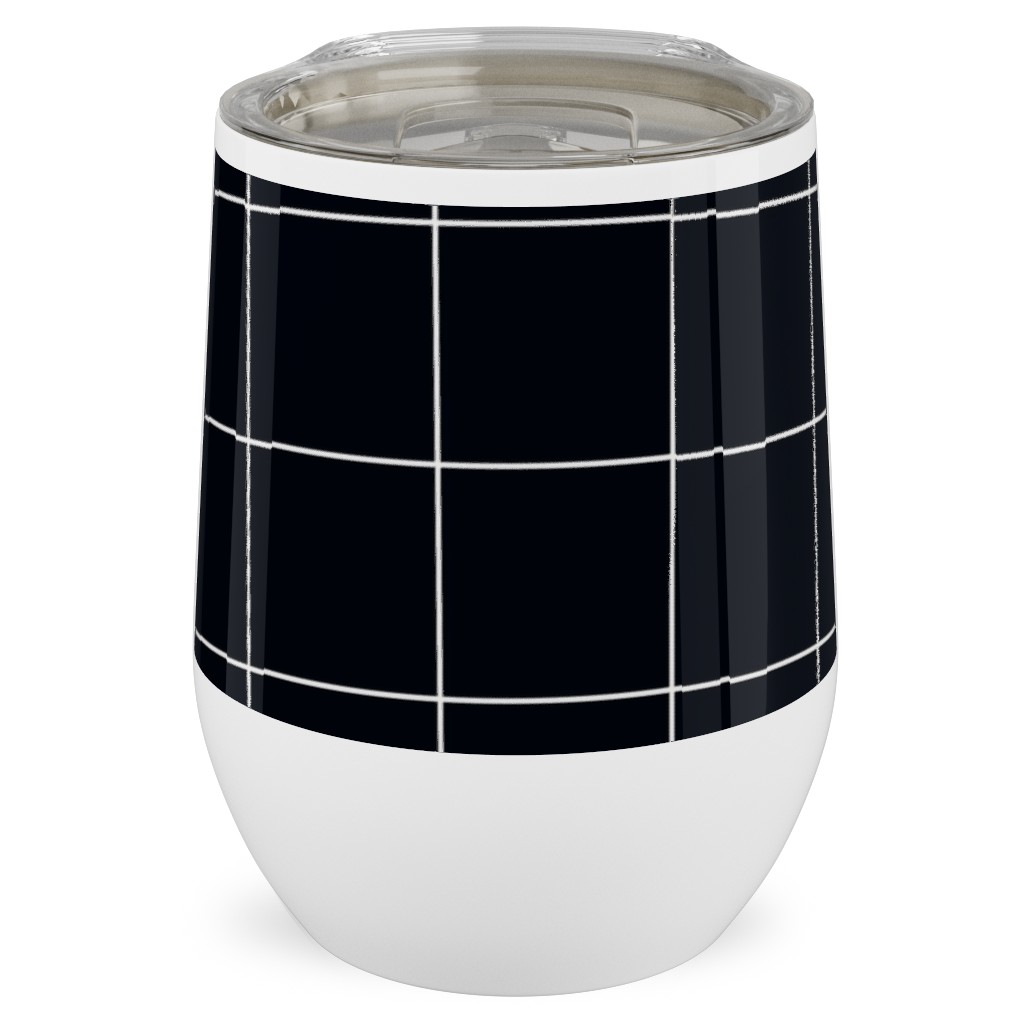 Grid - Black Ad White Stainless Steel Travel Tumbler, 12oz, Black, Black