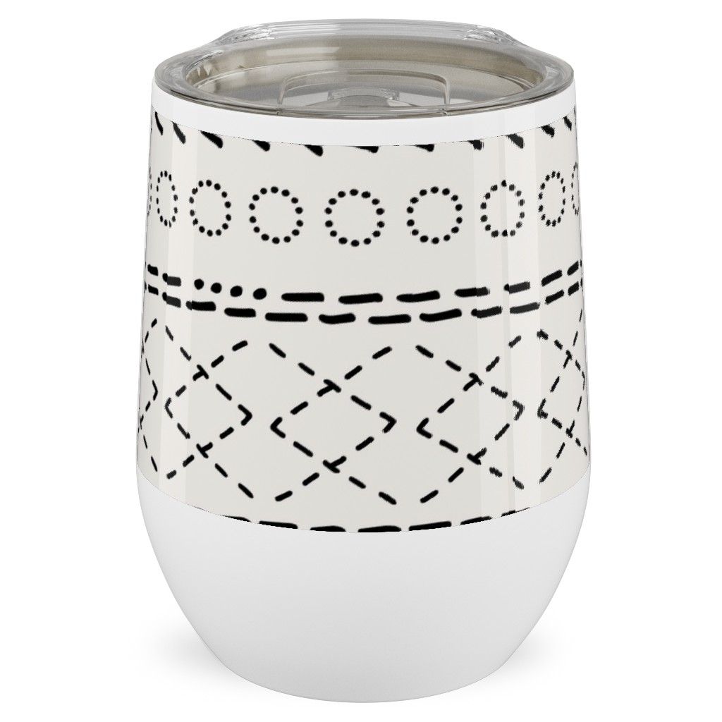 Minimal Mudcloth Bohemian - Light Stainless Steel Travel Tumbler, 12oz, Beige