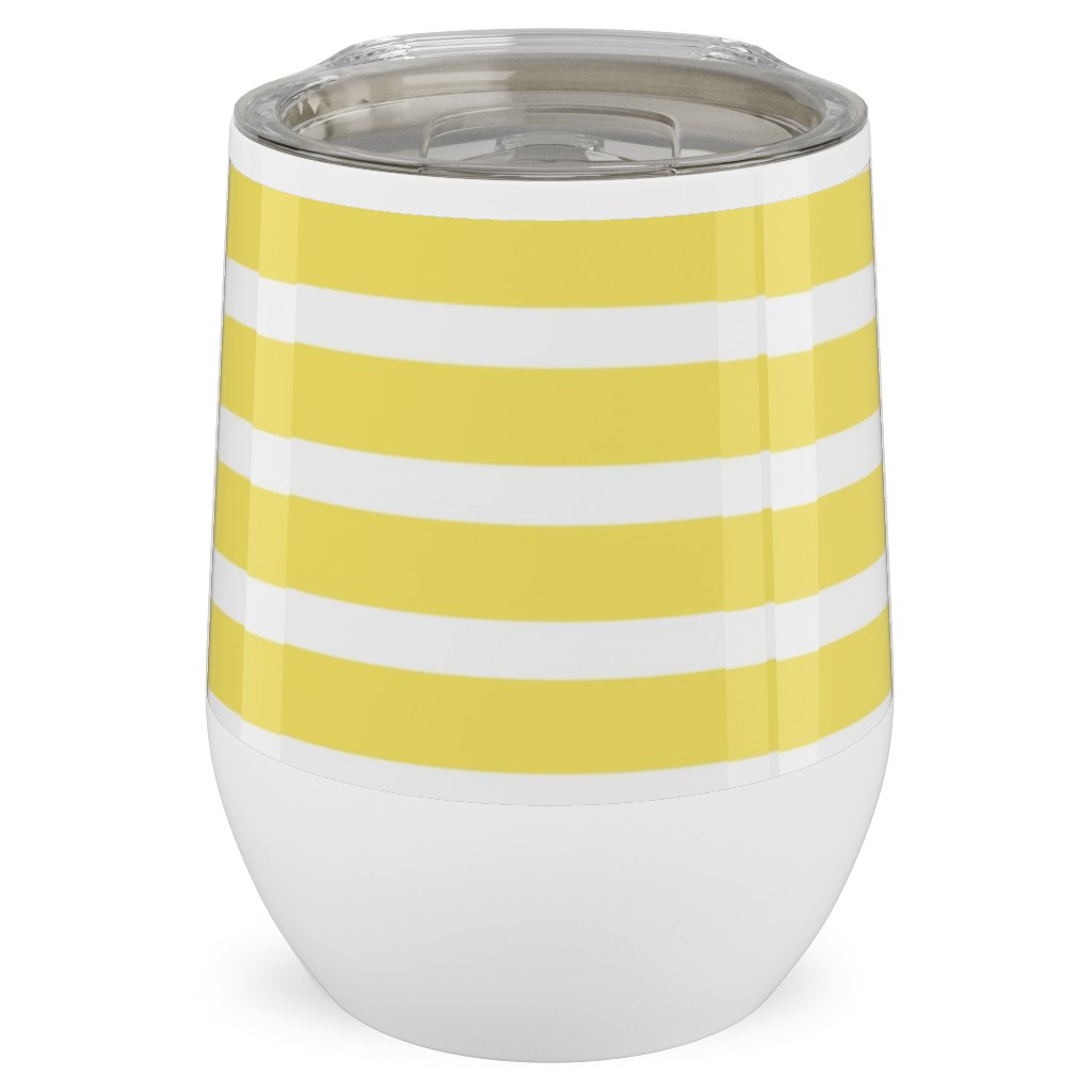 Wonky Stripe - Sunny Stainless Steel Travel Tumbler, 12oz, Yellow, Classic Yellow