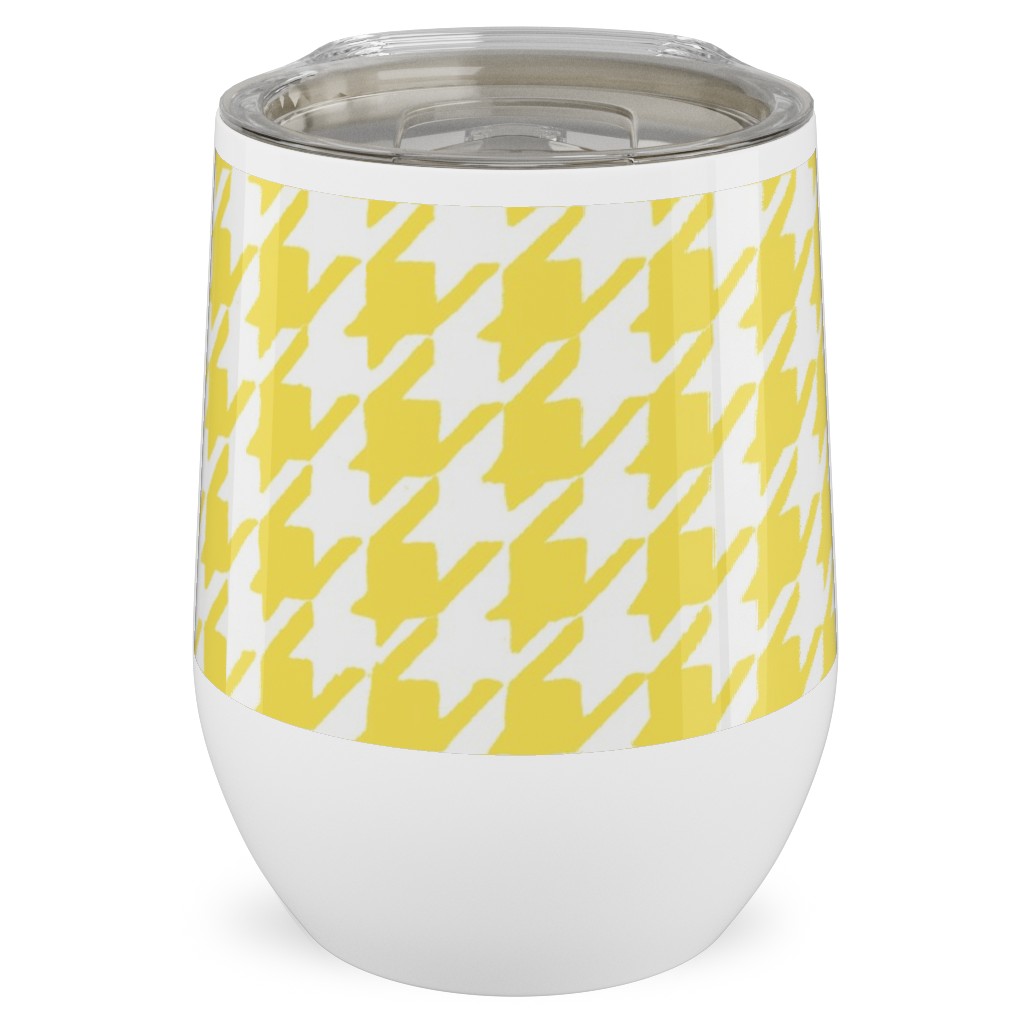 Happy Houndstooth Stainless Steel Travel Tumbler, 12oz, Yellow