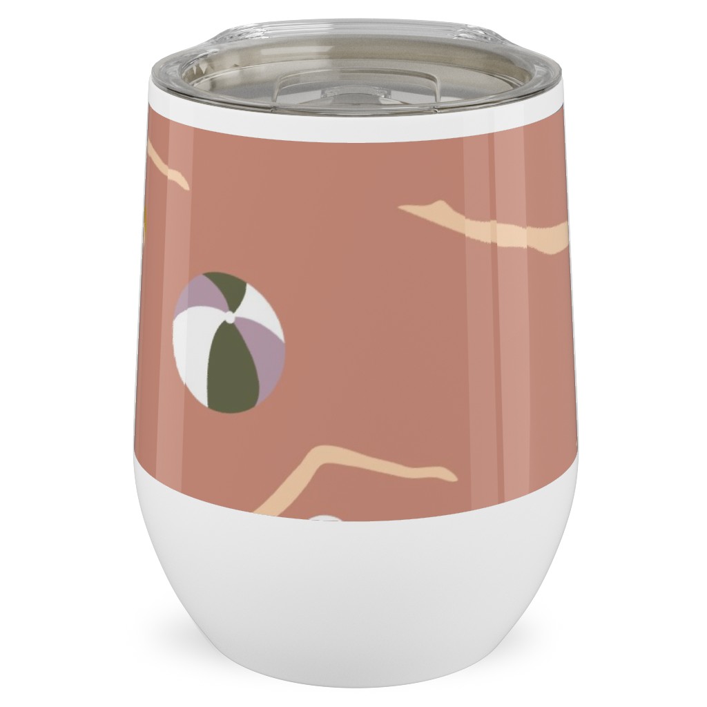 New Nautical Beach Babes - Muddy Clay Stainless Steel Travel Tumbler, 12oz, Pink, Bright Pink