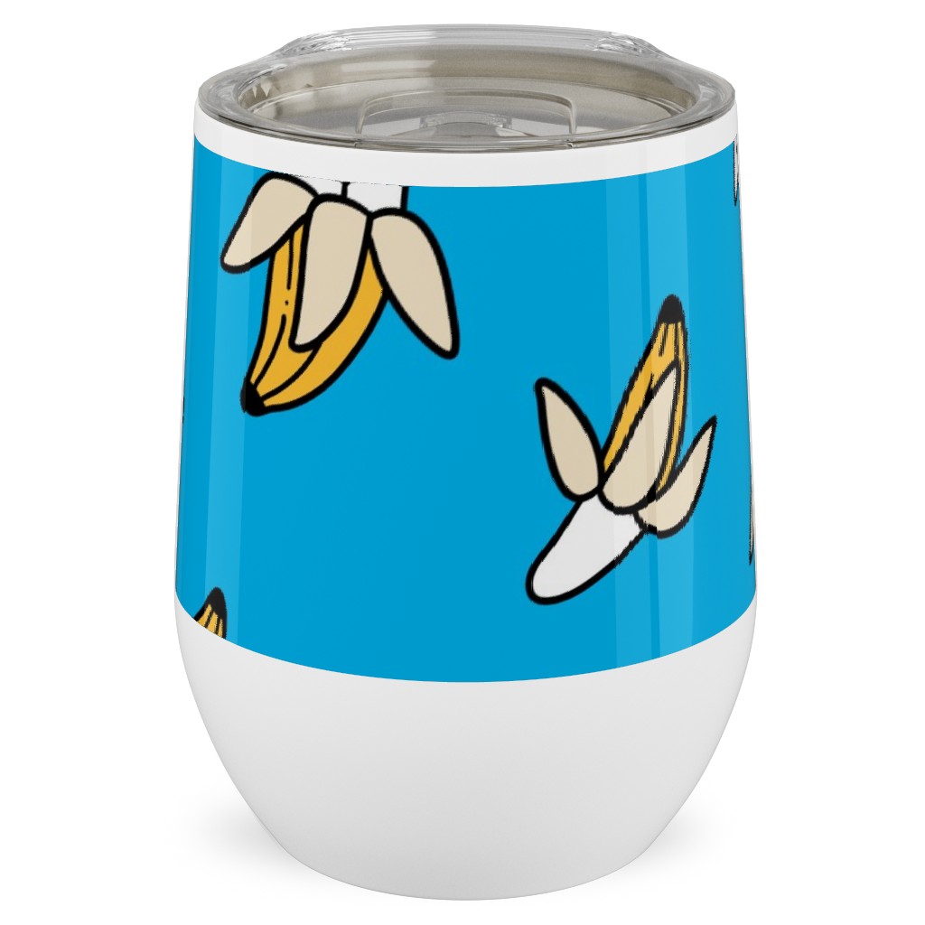Funny Yummy Banana Cats - Blue Stainless Steel Travel Tumbler, 12oz, Blue