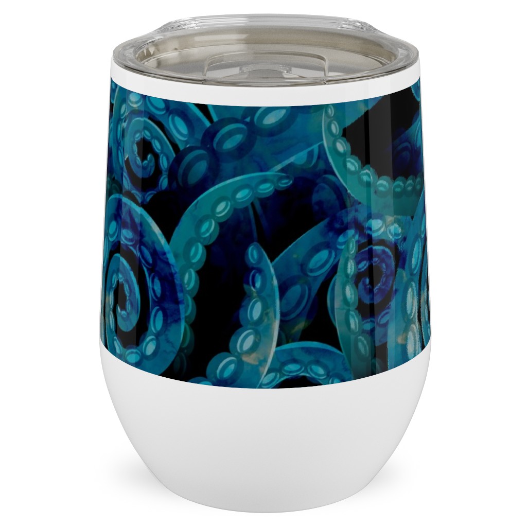 Octopus Watercolor - Blue Stainless Steel Travel Tumbler, 12oz, Blue, True Blue
