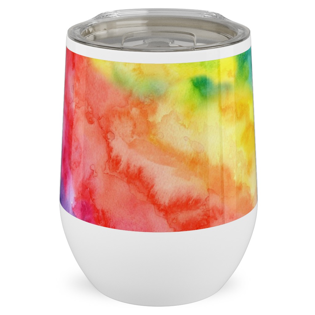 Rainbow Watercolor Wash Stainless Steel Travel Tumbler, 12oz, Multicolor