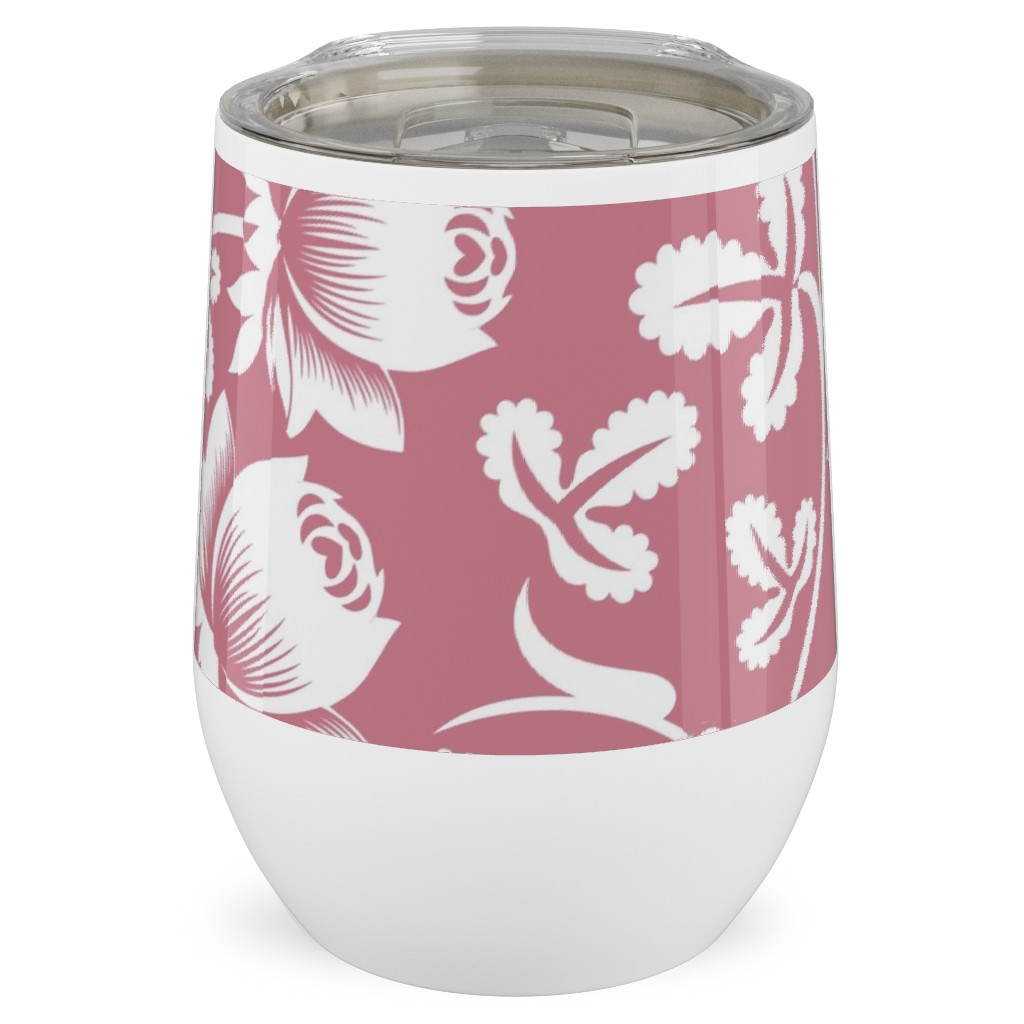 Lovely Rose Flower - Pink and White Stainless Steel Travel Tumbler, 12oz, Pink