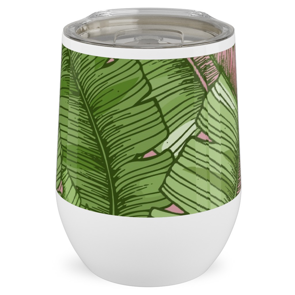 Banana Leaf - Pink Stainless Steel Travel Tumbler, 12oz, Green