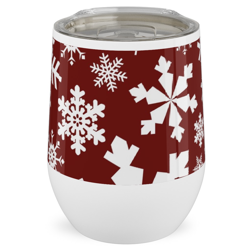 Christmas White Snowflakes on Red Background Stainless Steel Travel Tumbler, 12oz, Red