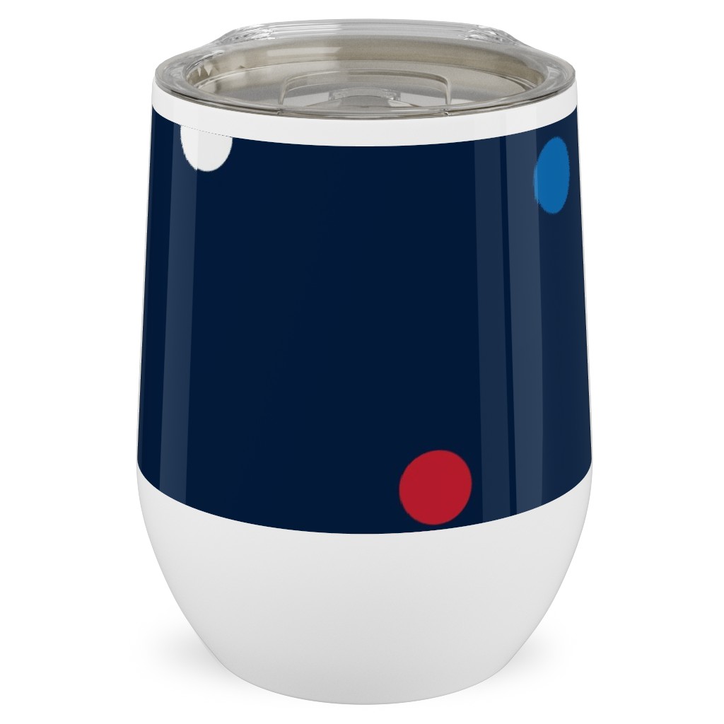 Mixed Polka Dots - Red White and Royal on Navy Blue Stainless Steel Travel Tumbler, 12oz, Blue