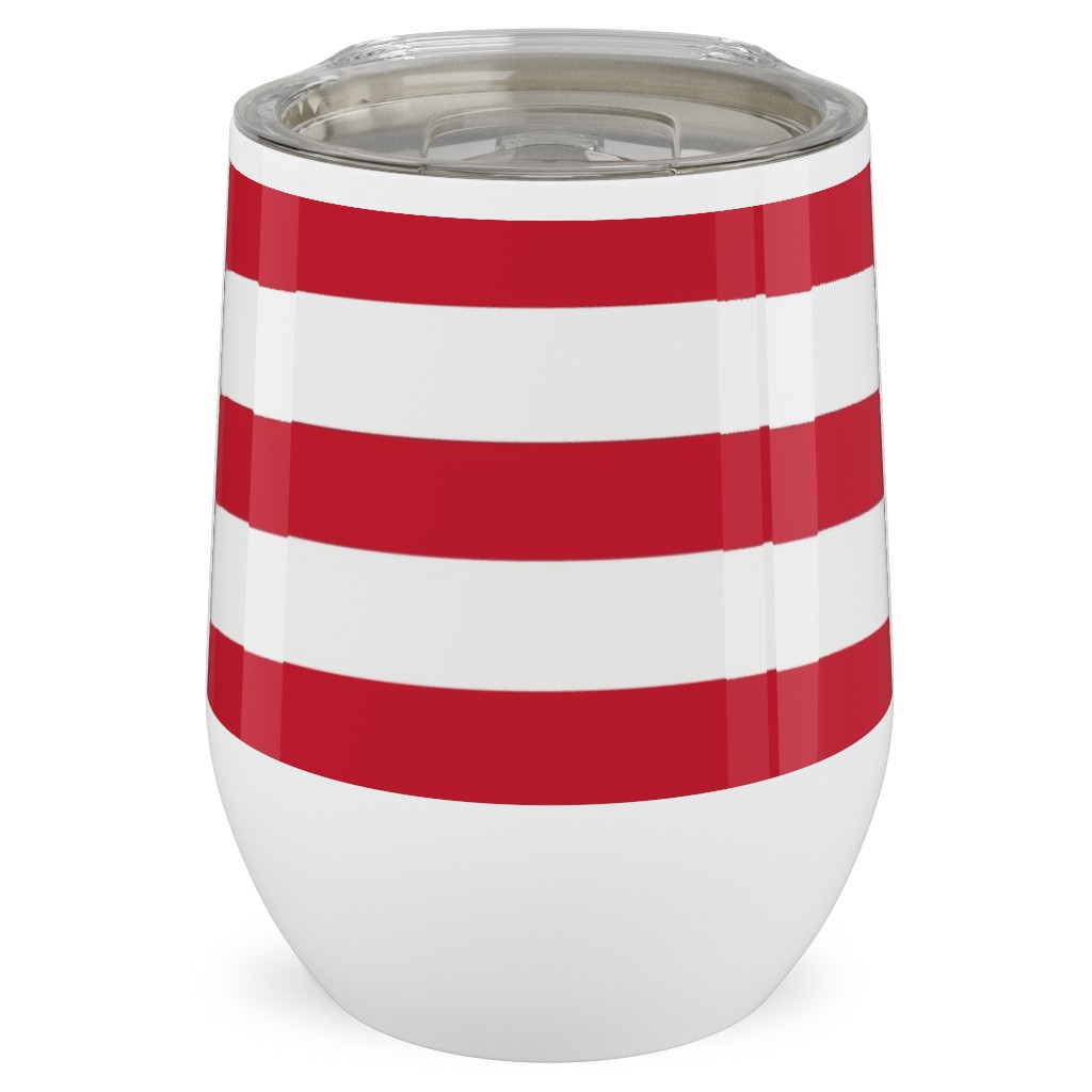 Stripes - Red and White Stainless Steel Travel Tumbler, 12oz, Red