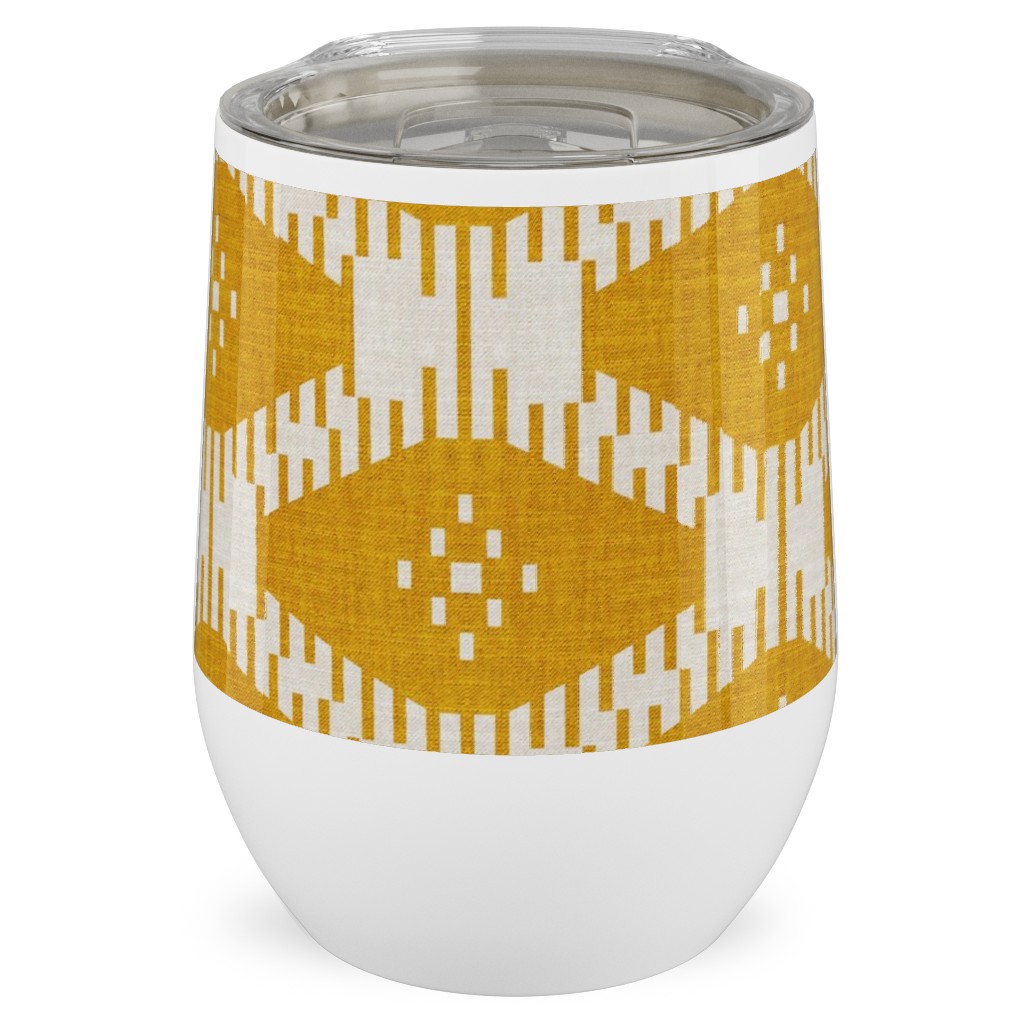 Stella Ikat - Yellow Stainless Steel Travel Tumbler, 12oz, Yellow, Classic Yellow
