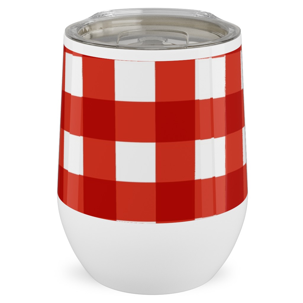 Gingham Plaid Check Stainless Steel Travel Tumbler, 12oz, Red, Red