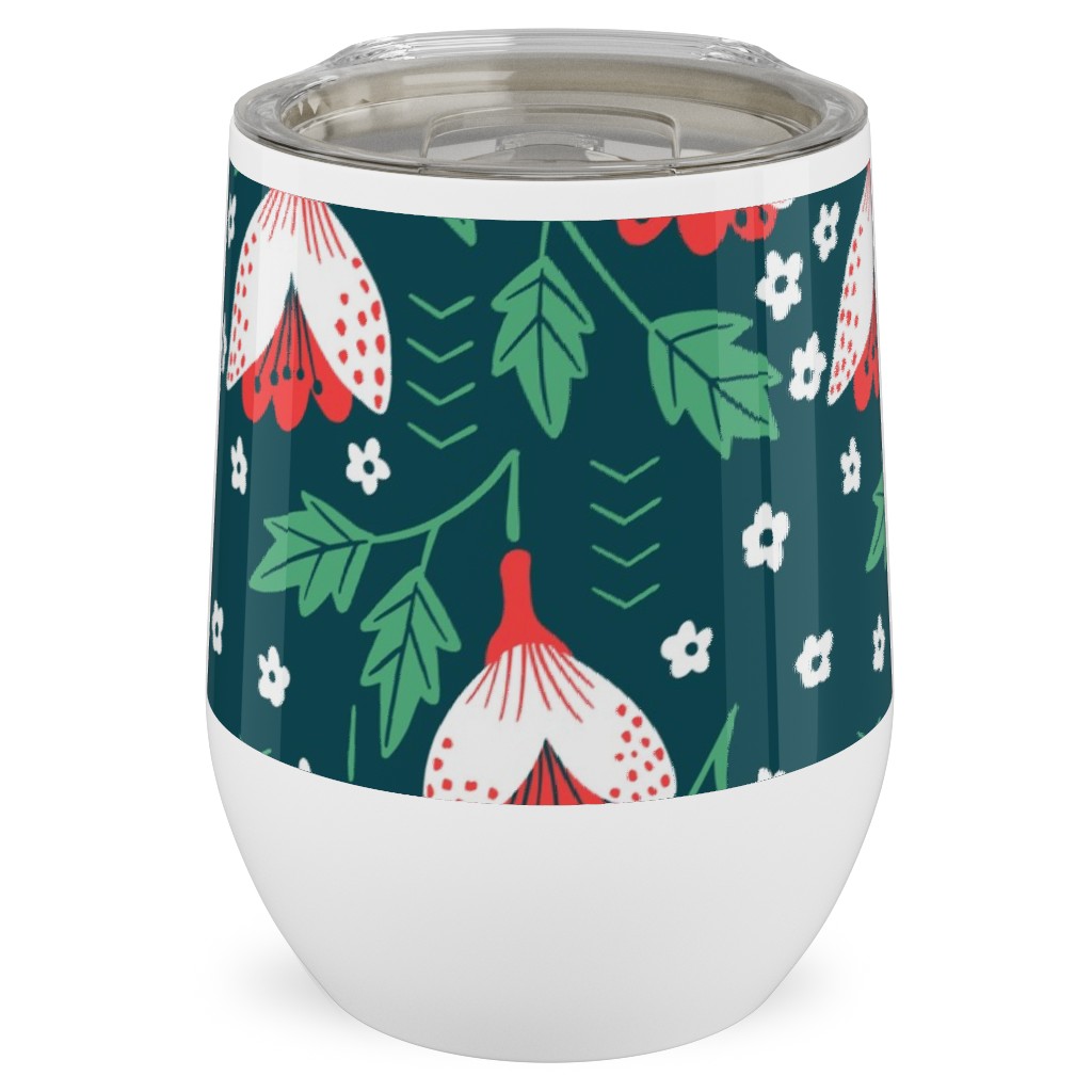 Christmas Flowers Stainless Steel Travel Tumbler, 12oz, Green