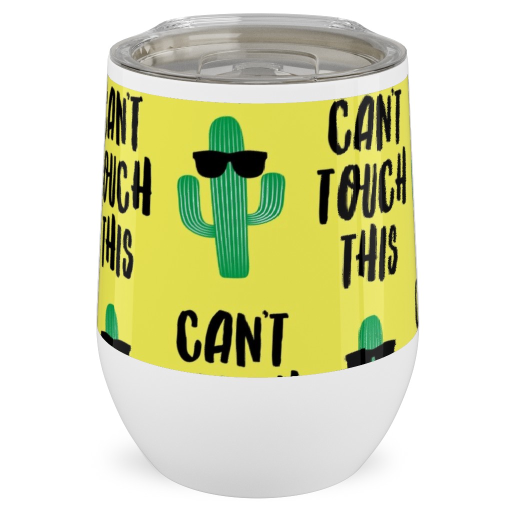 Can't Touch This - Cactus With Sunnies - Yellow Stainless Steel Travel Tumbler, 12oz, Yellow, Classic Yellow