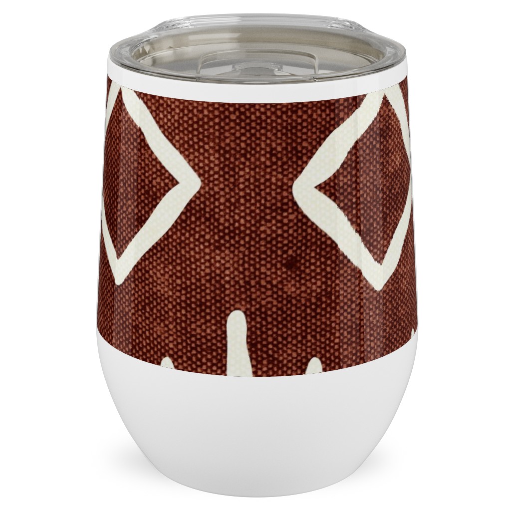 Diamond Mud Cloth Stainless Steel Travel Tumbler, 12oz, Brown, Chestnut