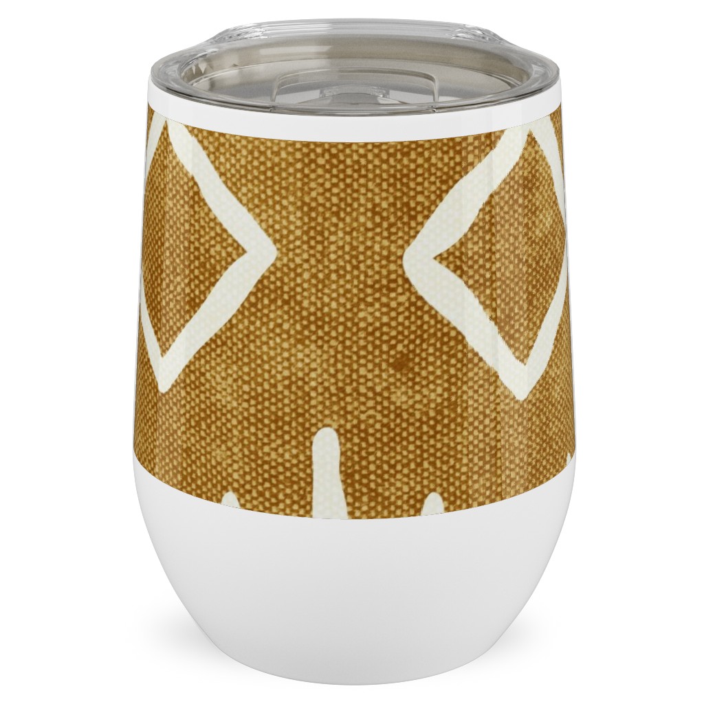 Diamond Mud Cloth Stainless Steel Travel Tumbler, 12oz, Yellow, Golden