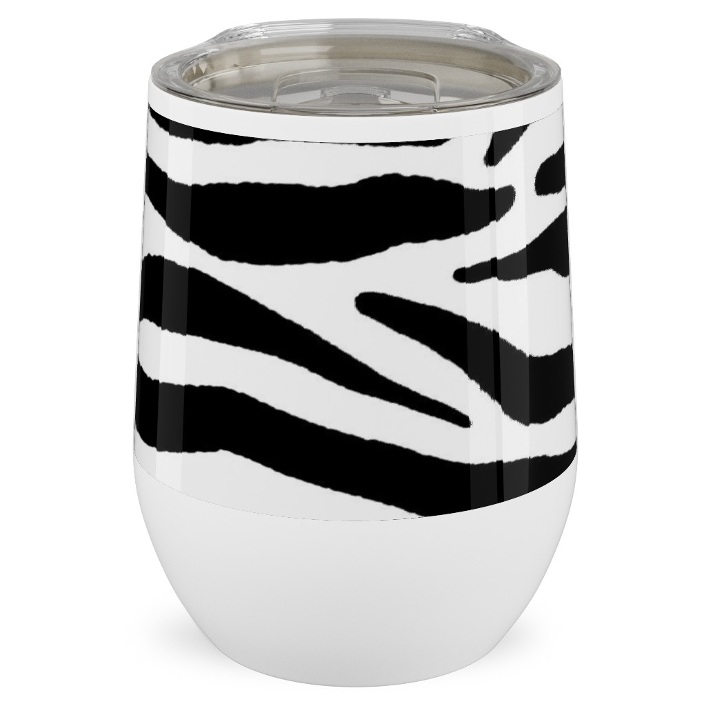 Zebra Print - Black and White Stainless Steel Travel Tumbler, 12oz, Black