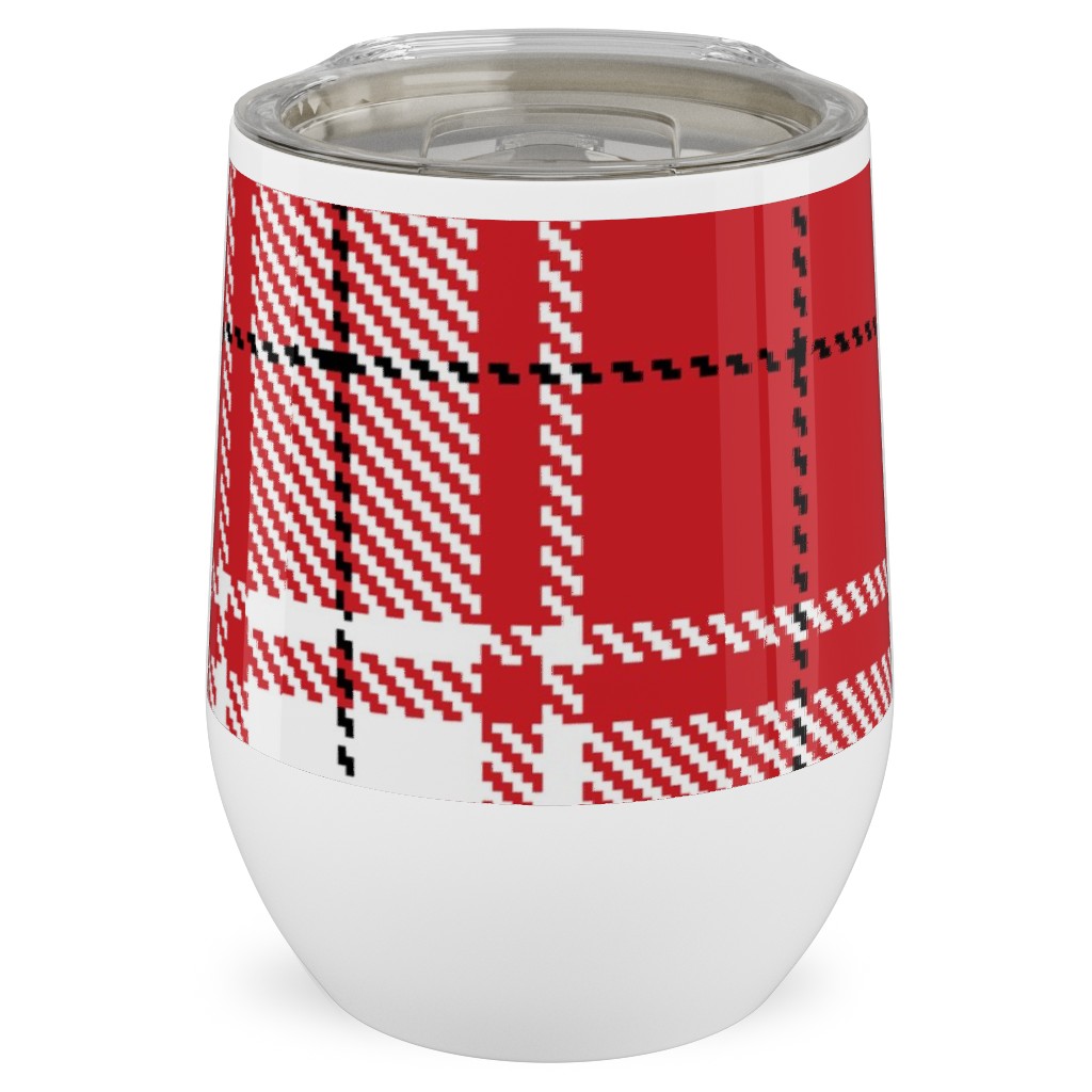 Tartan - White and Red Stainless Steel Travel Tumbler, 12oz, Red, Red