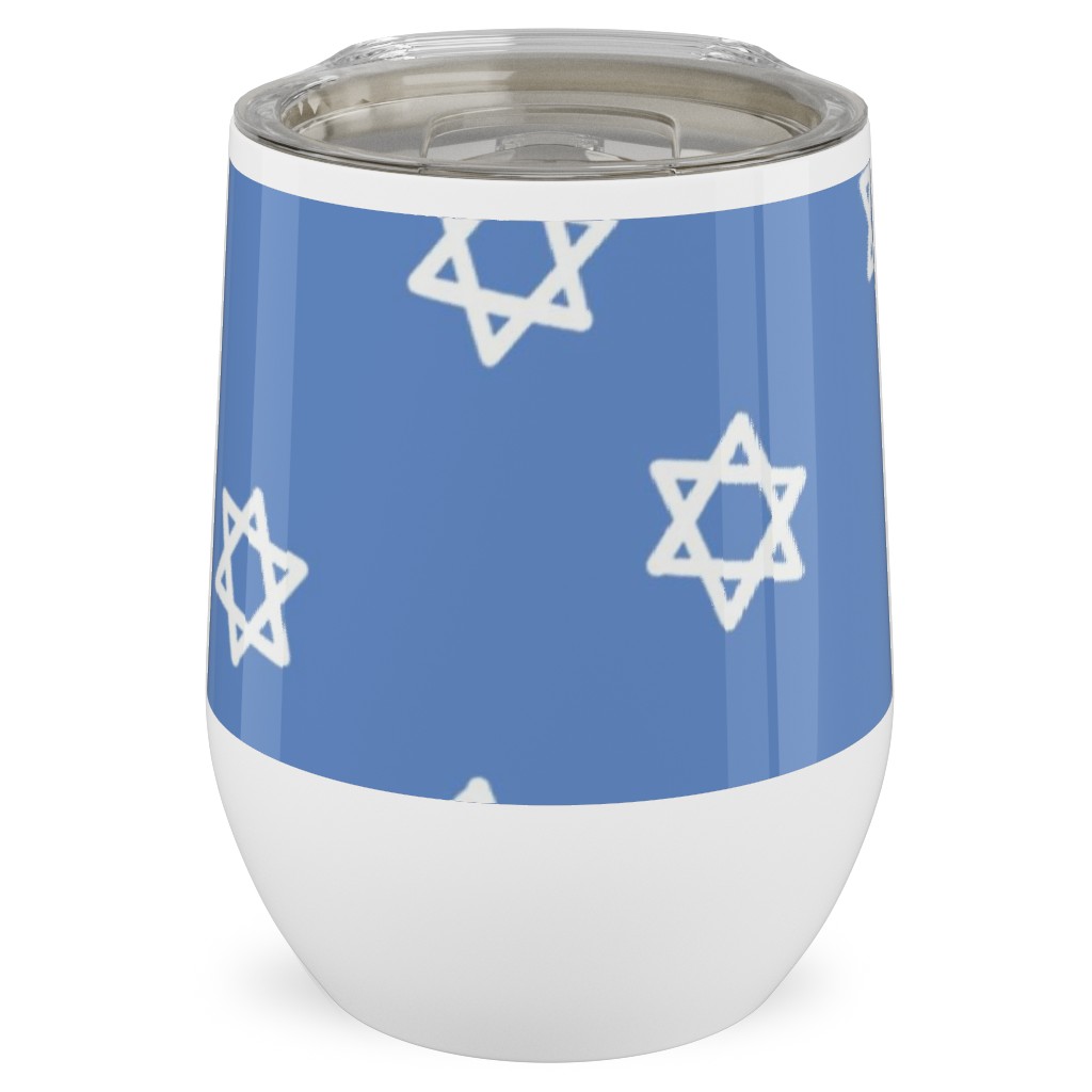 Star of David - White & Blue Stainless Steel Travel Tumbler, 12oz, Blue