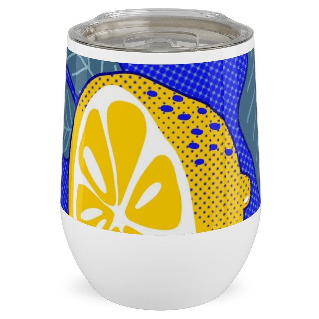 Lemons Pop Art - Blue and Yellow Stainless Steel Travel Tumbler, 12oz, Yellow, Classic Yellow