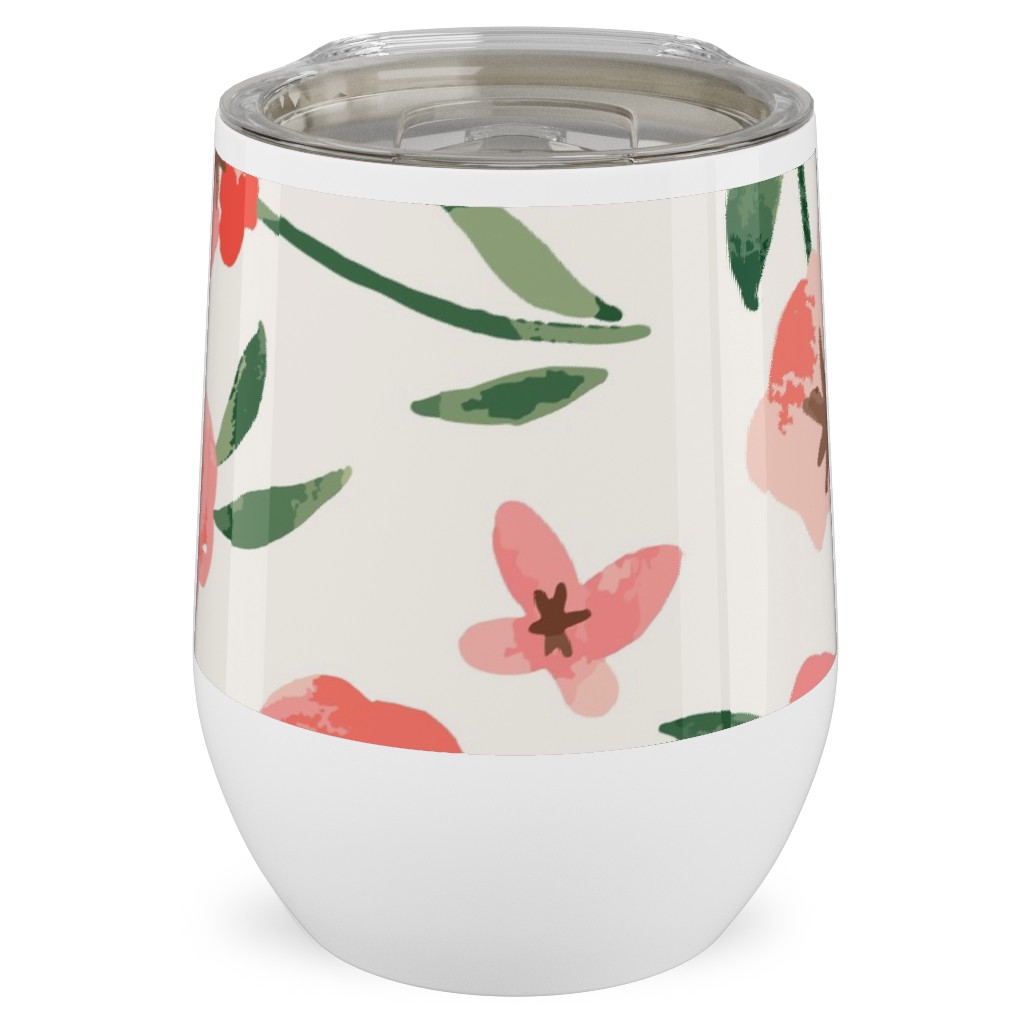 Scattered Watercolor Spring Flowers Stainless Steel Travel Tumbler, 12oz, Pink