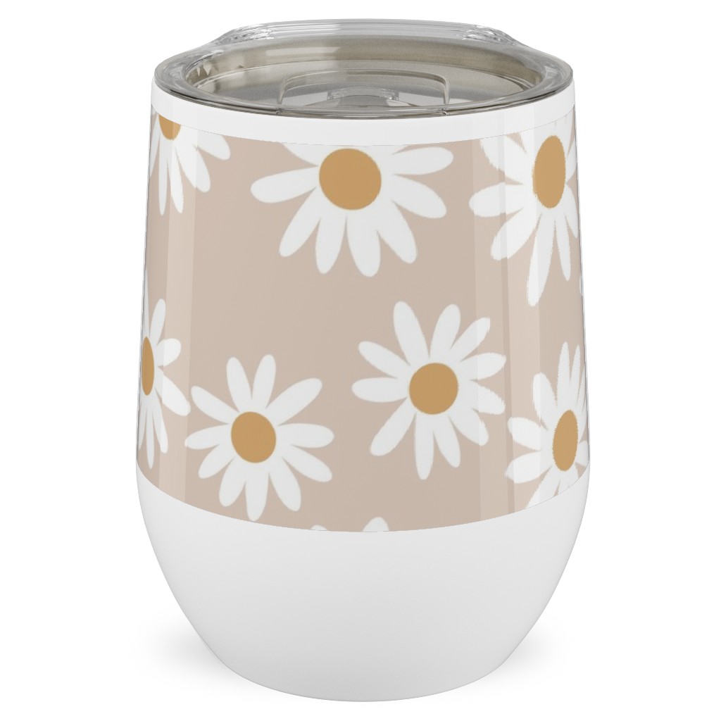 Daisies Stainless Steel Travel Tumbler, 12oz, Pink, Pearl