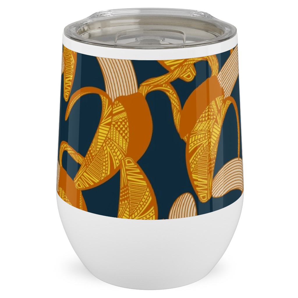 Peeled Banana - Yellow on Navy Stainless Steel Travel Tumbler, 12oz, Yellow, Classic Yellow