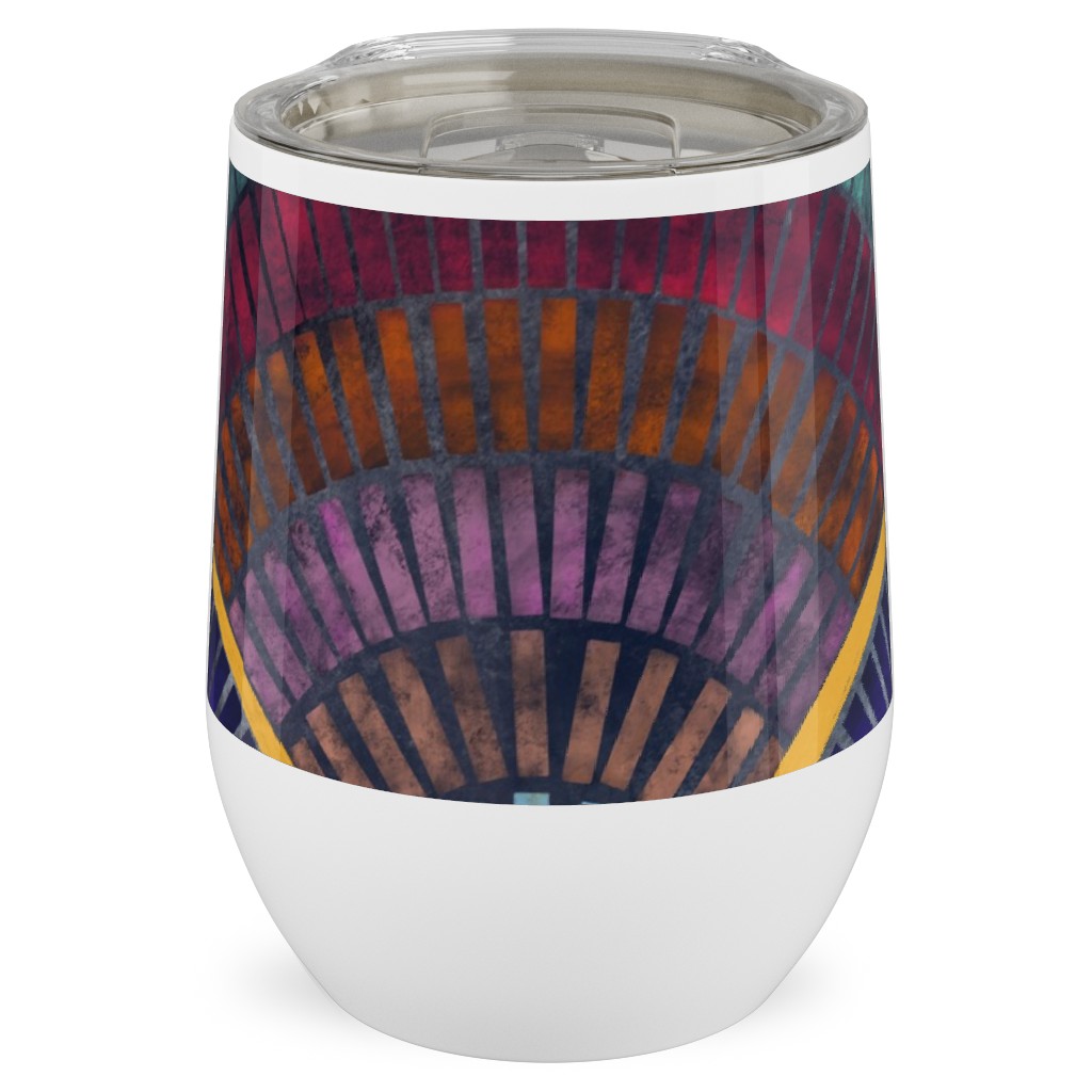 Moody Art Deco Tile - Dark Stainless Steel Travel Tumbler, 12oz, Multicolor