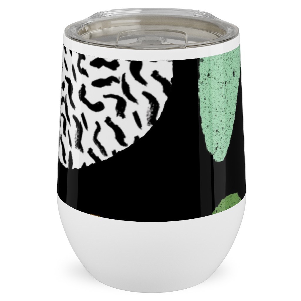 Happy Blocks Stainless Steel Travel Tumbler, 12oz, Multicolor, Black