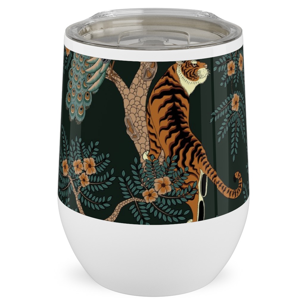 Tiger and Peacock - Black Stainless Steel Travel Tumbler, 12oz, Black, Black