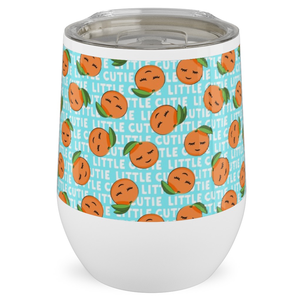 Little Cutie - Happy Oranges - Blue Stainless Steel Travel Tumbler, 12oz, Blue, True Blue