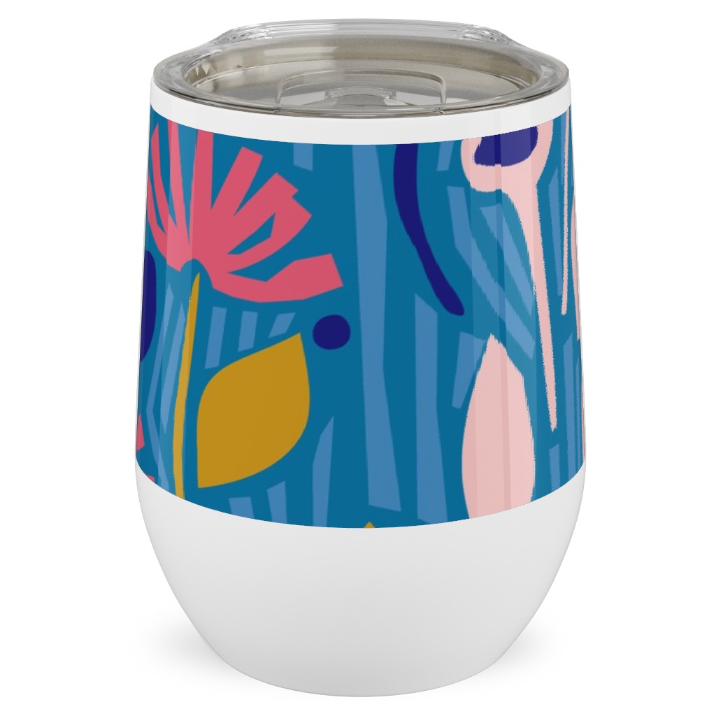 Paper Cut Floral Garden Stainless Steel Travel Tumbler, 12oz, Multicolor, Blue Suede